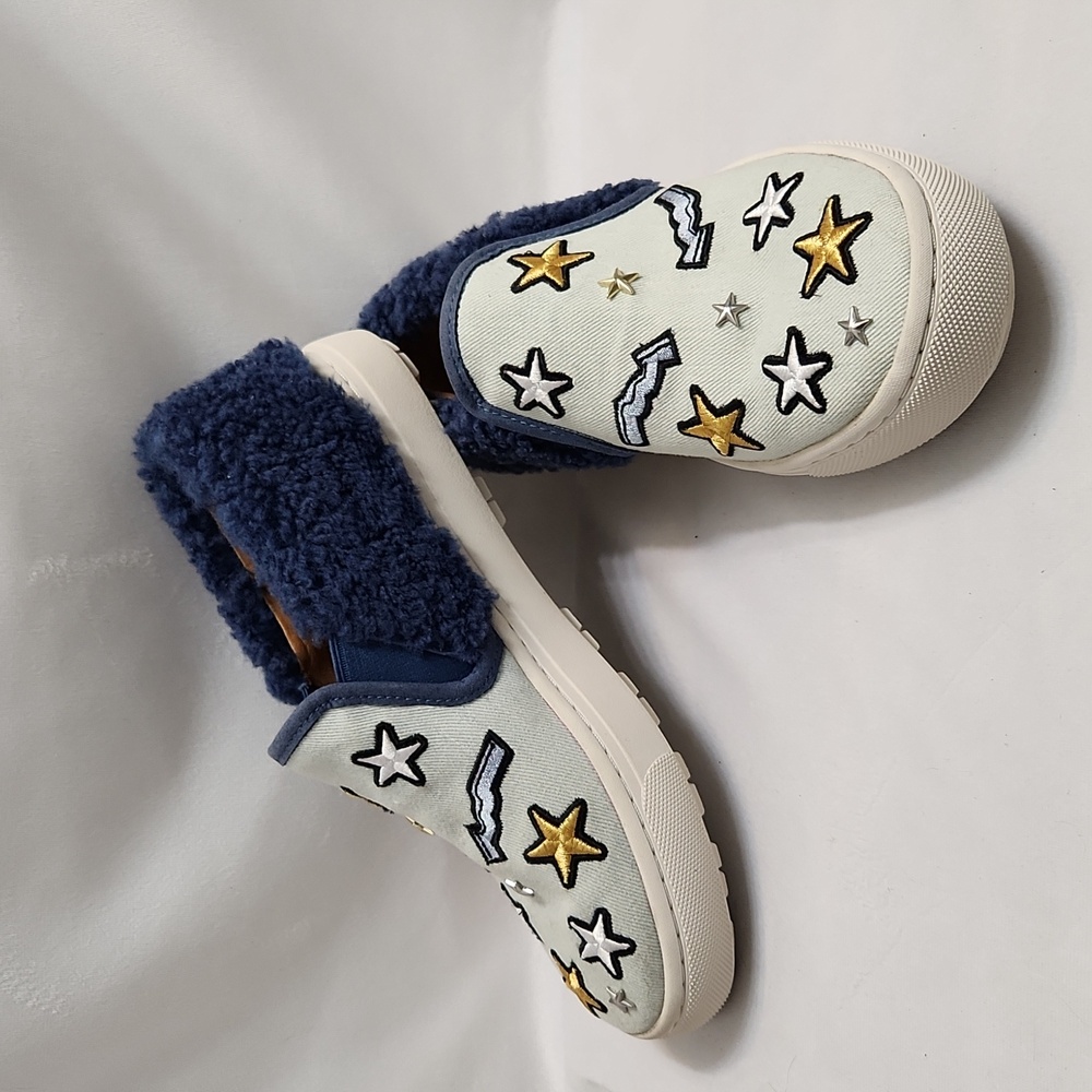 UGG Patch It Slip-on Shearling Bleach Denim Blue Gold Star Sneakers (W Size 7.5)